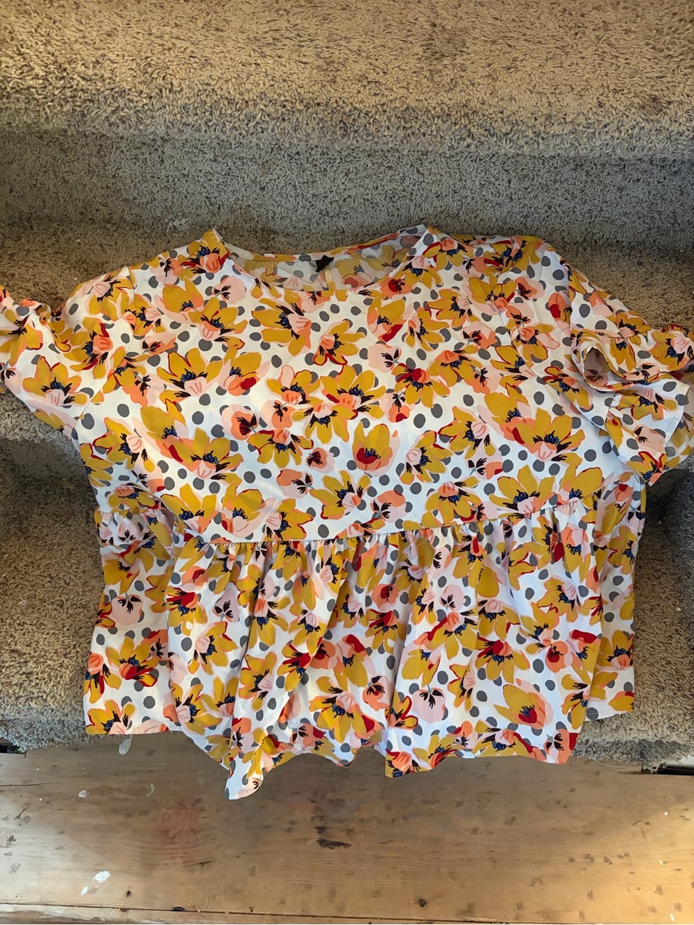 SHEIN Yellow & White Floral Peplum Blouse